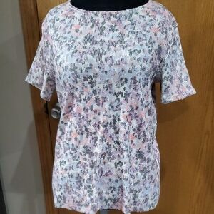 DKNY Pink Short Sleeve Blouse Relaxed Fit Sequined Pink Purple